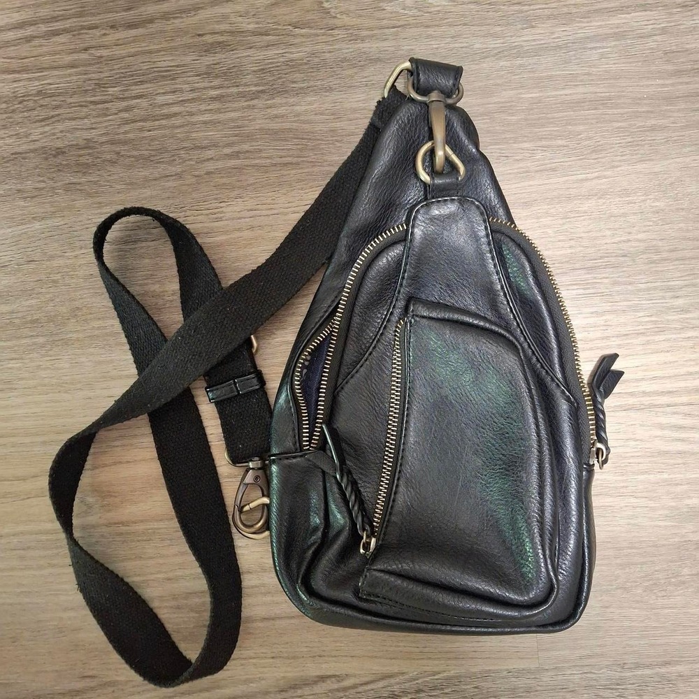 Antik Kraft black leather crossbody bag boho grunge bikercore